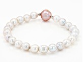 Lavender & White Cultured Freshwater Pearl Rhodium Over Sterling Silver Stretch Bracelet
