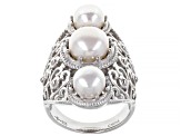 White Cultured Freshwater Pearl Rhodium Over Sterling Silver Ring