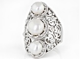 White Cultured Freshwater Pearl Rhodium Over Sterling Silver Ring