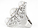 White Cultured Freshwater Pearl Rhodium Over Sterling Silver Ring