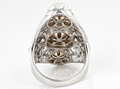 White Cultured Freshwater Pearl Rhodium Over Sterling Silver Ring