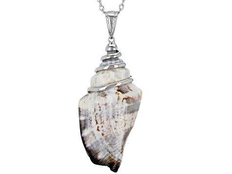 Whelk Shell Pendant Rhodium Over Sterling Silver With 18 Inch Chain