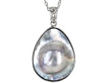 Platinum Cultured South Sea Mabe Pearl Rhodium Over Sterling Silver Pendant Enhancer With Chain