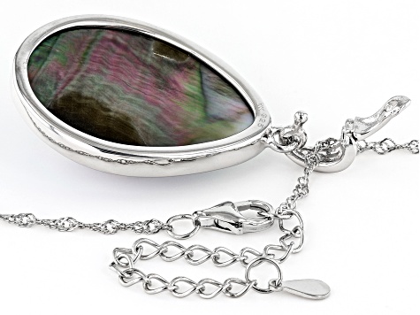 Platinum Cultured South Sea Mabe Pearl Rhodium Over Sterling Silver Pendant Enhancer With Chain