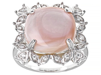 Picture of Pink Mother-of-Pearl With White Zircon Rhodium Over Sterling Silver Ring