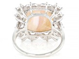 Pink Mother-of-Pearl With White Zircon Rhodium Over Sterling Silver Ring