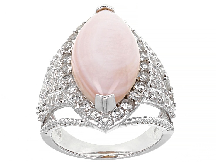 Pink Mother-of-Pearl With White Topaz & White Zircon Rhodium