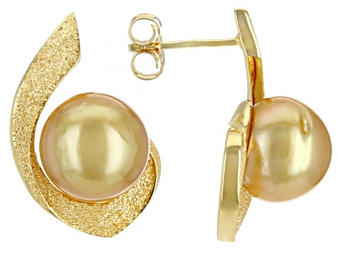 Golden Cultured South Sea Pearl 18k Yellow Gold Over Sterling Silver Earrings