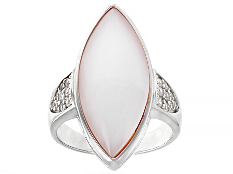 Pink South Sea Mother-Of-Pearl & White Zircon Rhodium Over Sterling Silver Ring