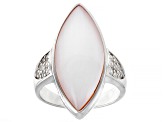 Pink South Sea Mother-Of-Pearl & White Zircon Rhodium Over Sterling Silver Ring
