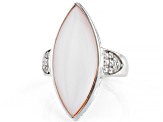 Pink South Sea Mother-Of-Pearl & White Zircon Rhodium Over Sterling Silver Ring