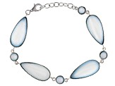 Blue South Sea Mother-Of-Pearl Rhodium Over Sterling Silver 7 Inch Bracelet