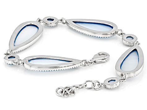 Blue South Sea Mother-Of-Pearl Rhodium Over Sterling Silver 7 Inch Bracelet