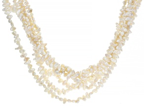 White Cultured Freshwater Pearl Rhodium Over Sterling Silver 18 Inch Multi-Row Necklace
