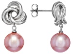 Pink Cultured Kasumiga Pearl Rhodium Over Sterling Silver Earrings