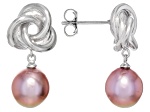 Lavender Cultured Kasumiga Pearl Rhodium Over Sterling Silver Earrings