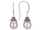 Pink Cultured Kasumiga Pearl Rhodium Over Sterling Silver Earrings
