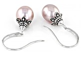 Pink Cultured Kasumiga Pearl Rhodium Over Sterling Silver Earrings