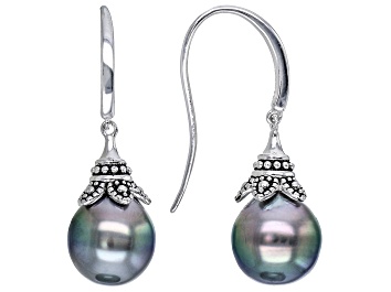 Picture of Cultured Tahitian Pearl Rhodium Over Sterling Silver Earrings