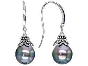 Cultured Tahitian Pearl Rhodium Over Sterling Silver Earrings