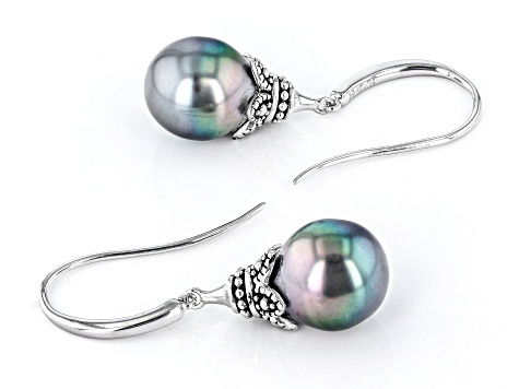 Cultured Tahitian Pearl Rhodium Over Sterling Silver Earrings