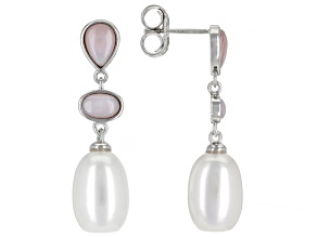 White Cultured Freshwater Pearl & Pink Mother-Of-Pearl Rhodium Over Sterling Silver Earrings