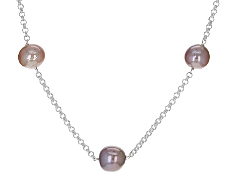 Cultured Kasumiga Pearl Rhodium Over Sterling Silver 20 Inch Necklace