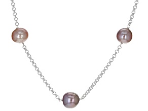 Cultured Kasumiga Pearl Rhodium Over Sterling Silver 20 Inch Necklace