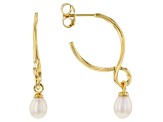 White Cultured Freshwater Pearl 18k Yellow Gold Over Sterling Silver Earrings