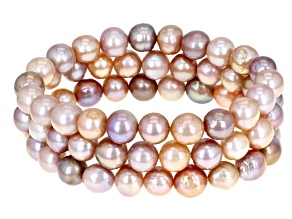 8-9.5mm Multi-Color Cultured Freshwater Pearl Stretch Bracelet Set Of 3