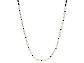 White Cultured Freshwater Pearl & Black Spinel Rhodium Over Silver 48 Inch Endless Necklace