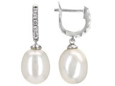 White Cultured Freshwater Pearl & Cubic Zirconia Rhodium Over Sterling Silver Earrings