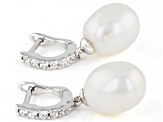 White Cultured Freshwater Pearl & Cubic Zirconia Rhodium Over Sterling Silver Earrings