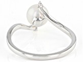 White Cultured Freshwater Pearl With Lab Created Sapphire Rhodium Over Sterling Silver Ring