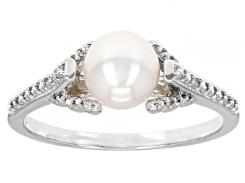 Picture of White Cultured Freshwater Pearl With Diamond Accent Rhodium Over Sterling Silver Ring