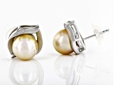 Golden Cultured South Sea Pearl Rhodium Over Sterling Silver Earrings