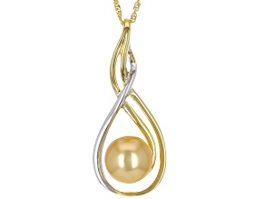Golden Cultured South Sea Pearl Rhodium & 18k Yellow Gold Over Sterling Silver Pendant With Chain