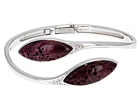 Purple Spiny Oyster Shell & White Topaz Rhodium Over Sterling Silver Bypass Bracelet
