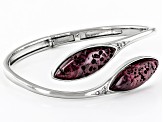 Purple Spiny Oyster Shell & White Topaz Rhodium Over Sterling Silver Bypass Bracelet