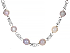 Multi-Color Cultured Kasumiga Pearl Rhodium Over Sterling Silver Necklace