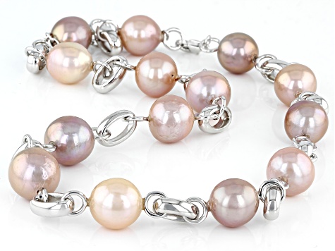 Multi-Color Cultured Kasumiga Pearl Rhodium Over Sterling Silver