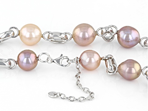 Multi-Color Cultured Kasumiga Pearl Rhodium Over Sterling Silver