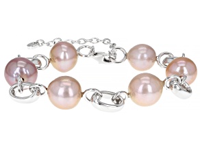 Multi-Color Cultured Kasumiga Pearl Rhodium Over Sterling Silver Bracelet