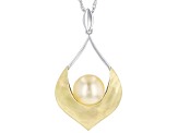 Golden Cultured South Sea Pearl and South Sea Mother-Of-Pearl Rhodium Over Silver Pendant With Chain