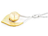 Golden Cultured South Sea Pearl and South Sea Mother-Of-Pearl Rhodium Over Silver Pendant With Chain