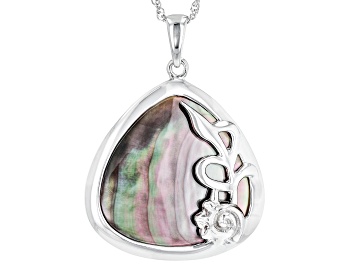 Picture of Tahitian Mother-Of-Pearl Rhodium Over Sterling Silver Pendant With Chain