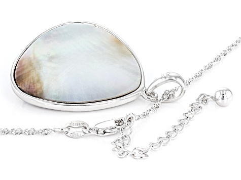 Tahitian Mother-Of-Pearl Rhodium Over Sterling Silver Pendant With Chain