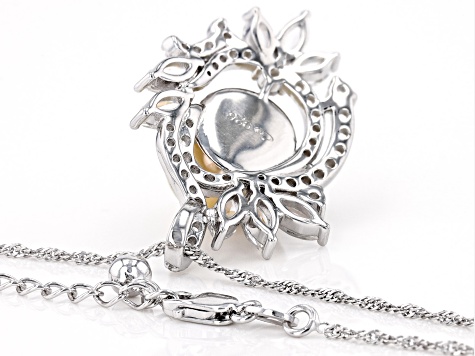Golden Cultured South Sea Pearl & White Topaz Rhodium Over Sterling Silver Pendant With Chain
