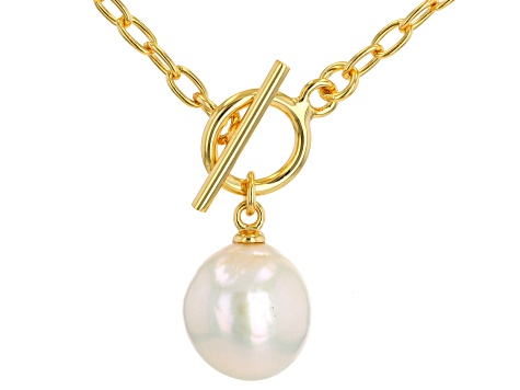 White Cultured Freshwater Pearl 18k Yellow Gold Over Sterling Silver 18 Inch Necklace