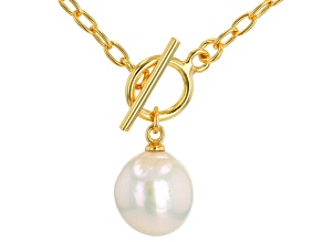 White Cultured Freshwater Pearl 18k Yellow Gold Over Sterling Silver 18 Inch Necklace